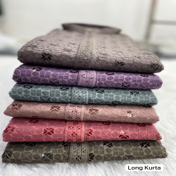 Men’s Chikankari Schiffli Work Long Kurta Pyjama Set
